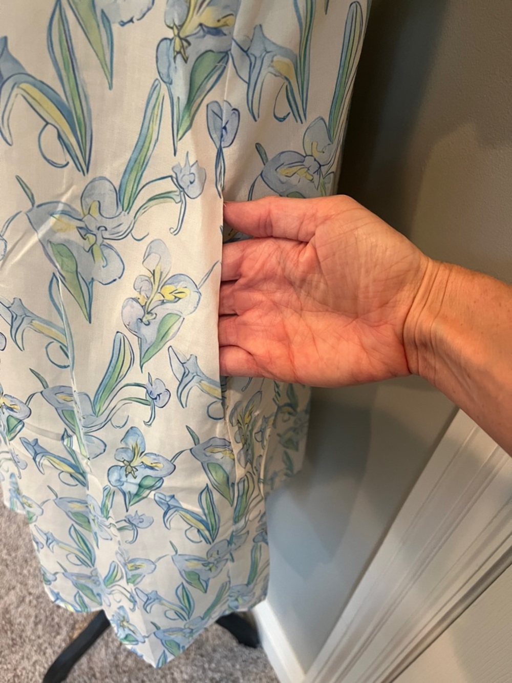 Women's Floral ButtonFront Shirt Dress - OffWhite with Blue & Green Floral Print - Picture 3 of 6